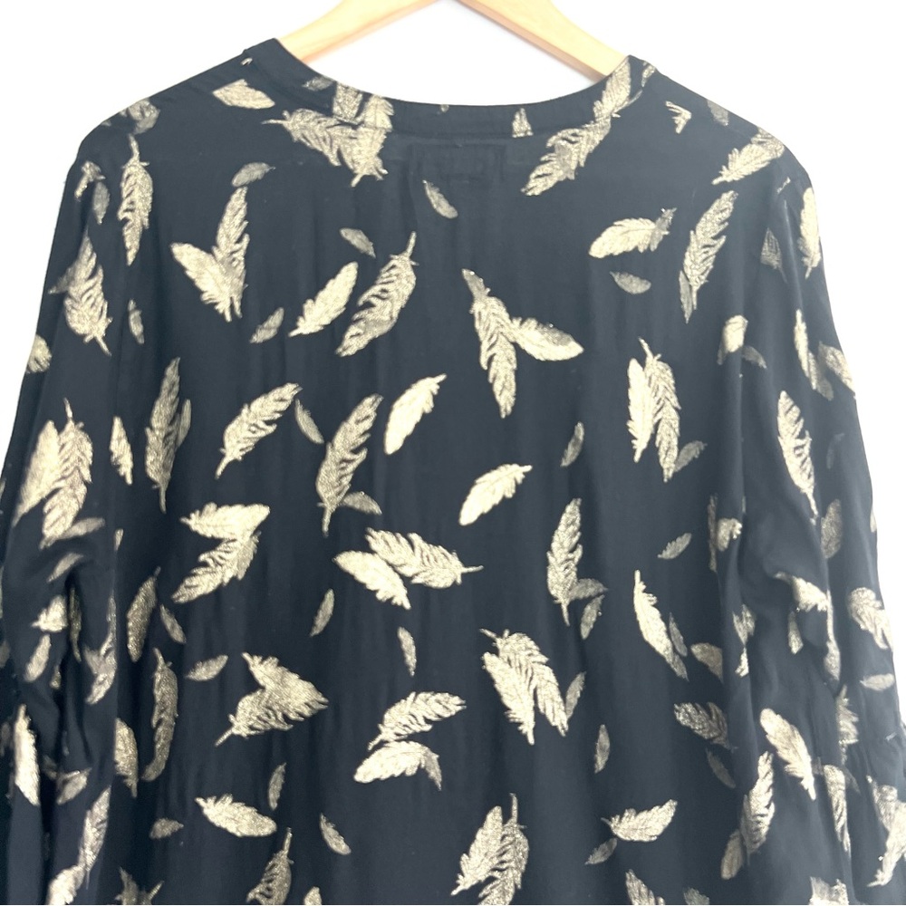 JOHNNY WAS Workshop Black Metallic Gold Feathers Embroidered Hem Mini Dress Sz L - Picture 9 of 16